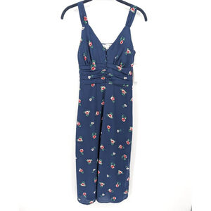 Row A Dress Womens XS Blue Midi Floral Sleeveless V Neck Adjustable Strap‎